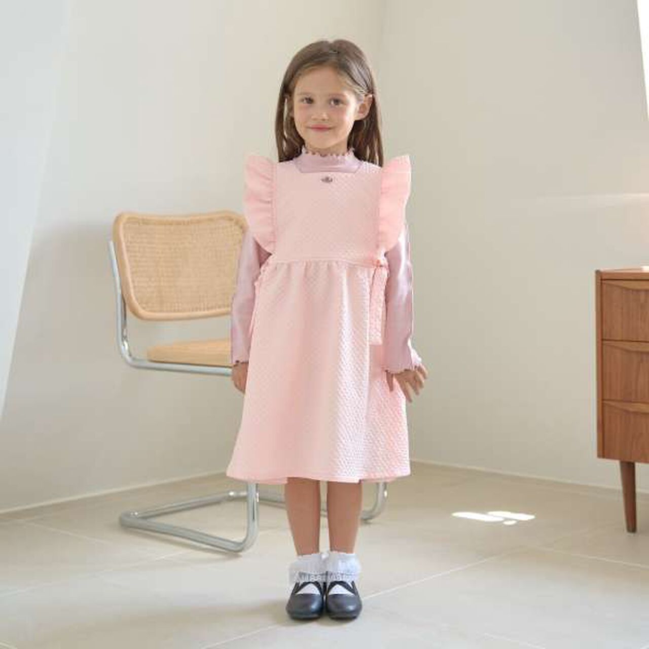 Frill Apron One-Piece Dress,Moss green, large image number 20