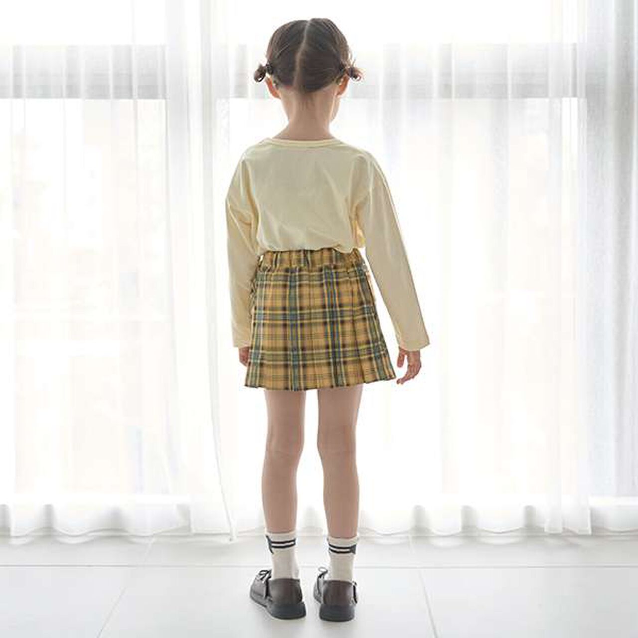 Check Pleated Skirt with Shorts,Moss green, large image number 3
