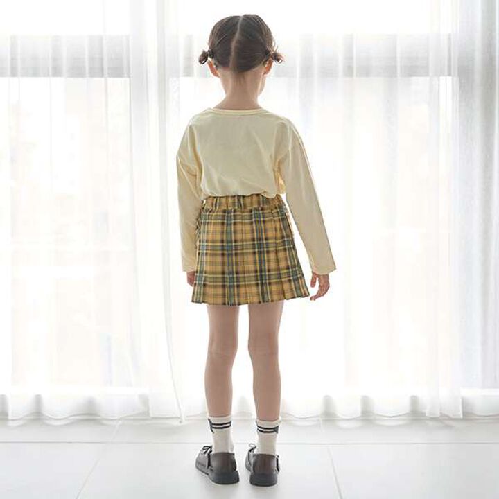 Check Pleated Skirt with Shorts,Moss green, medium image number 3
