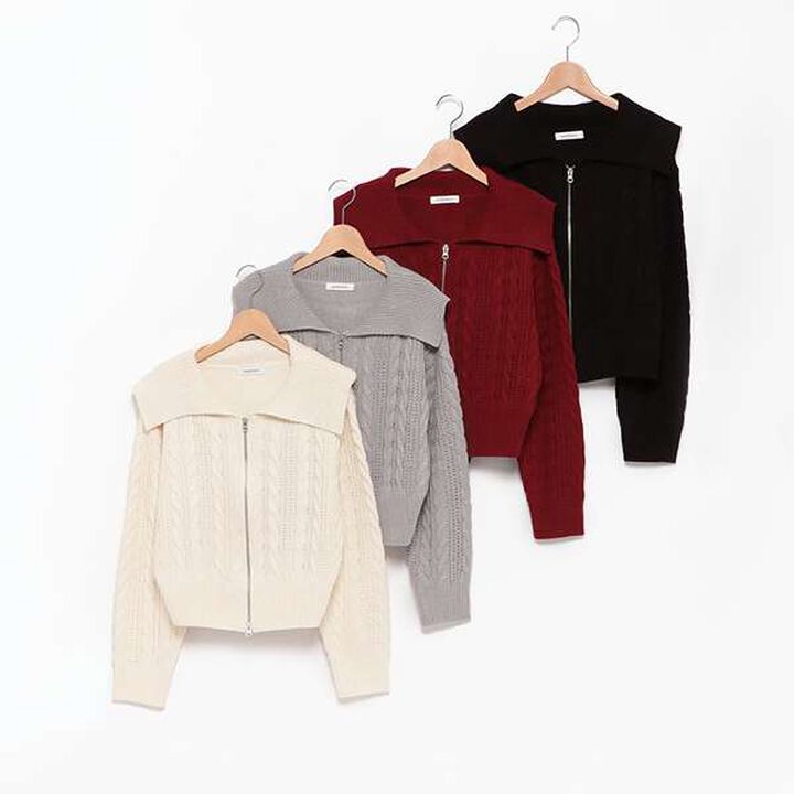 Washable Cable Knit Zip Cardigan,Wine red, medium image number 15