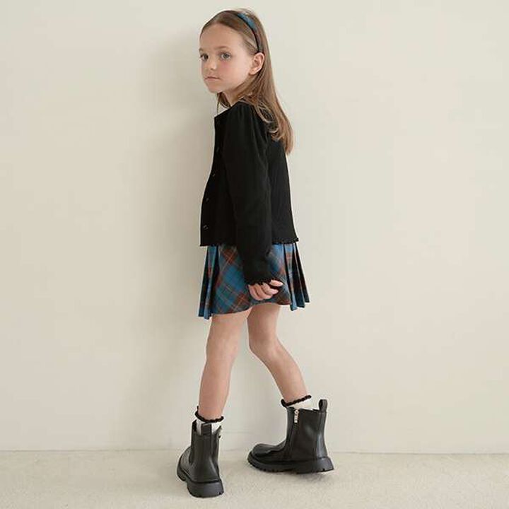 Check Pleated Skirt with Shorts,Moss green, medium image number 7