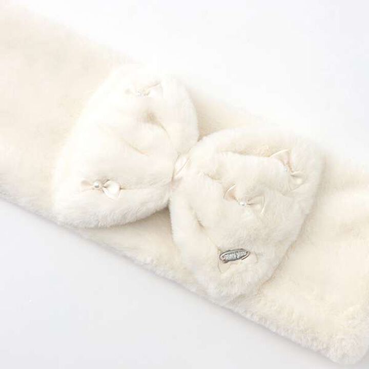 Ribbon Faux Fur Scarf,Off white, medium image number 2