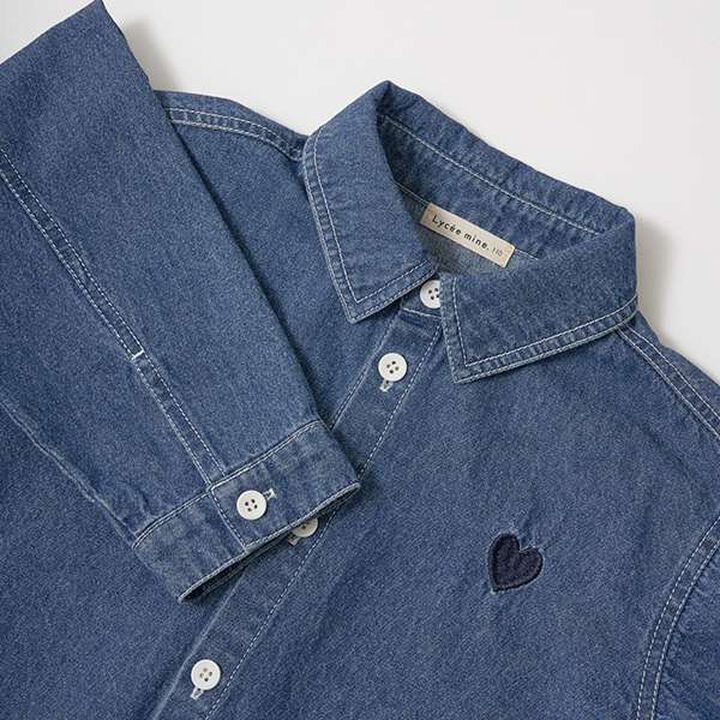 Soft Denim Heart Embroidery Shirt,Blue, medium image number 10