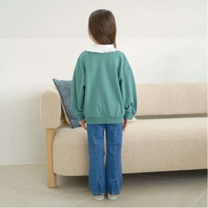 Pilling-Resistant Fuzzy Frill Collar Sweatshirt,Milky white, medium image number 2