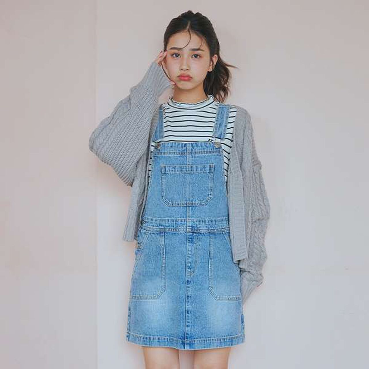 Denim Jumper Dress,Blue, large image number 1