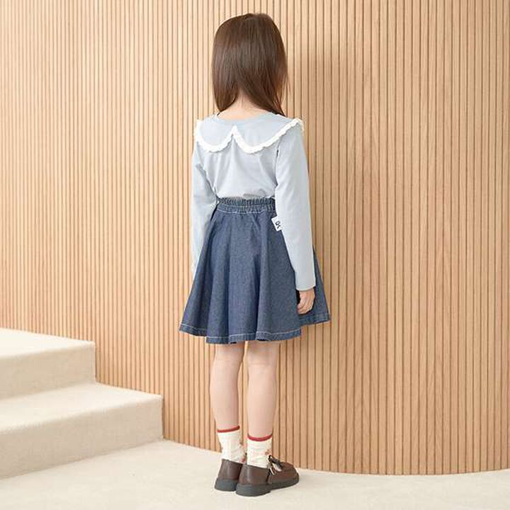 Non-Deforming Cotton Lace Long-Sleeve T-Shirt,Blue gray, medium image number 4
