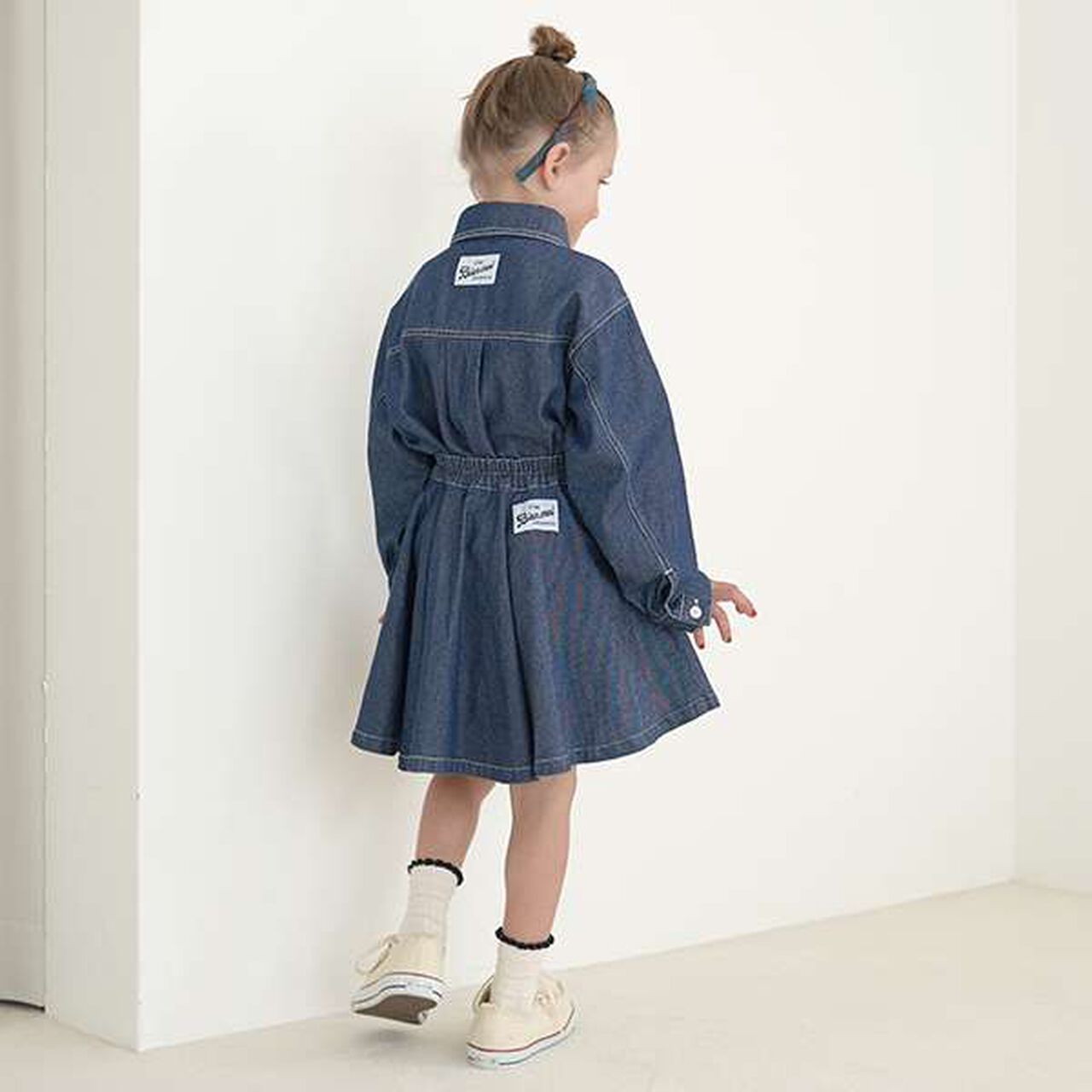 Soft Denim Heart Embroidery Flare Skirt,Blue, large image number 7