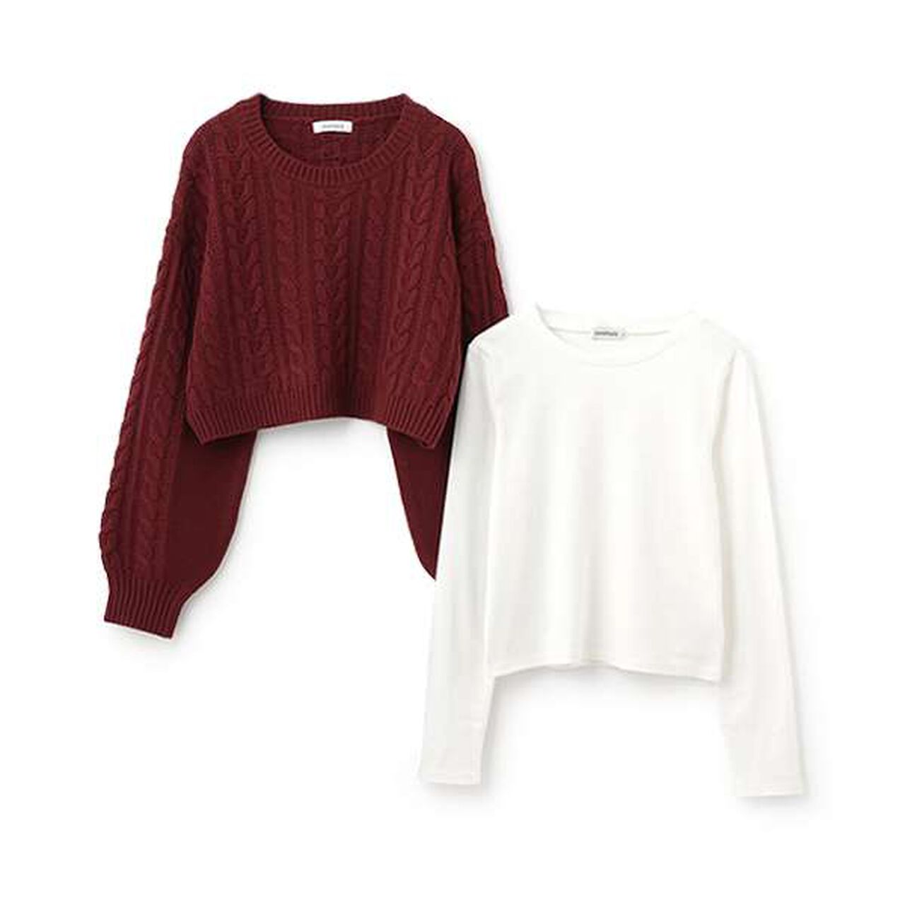 Inner Layered Cropped Knit,Deep red, large image number 3