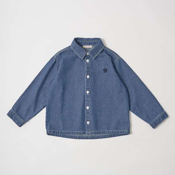Soft Denim Heart Embroidery Shirt,Blue, medium image number 8