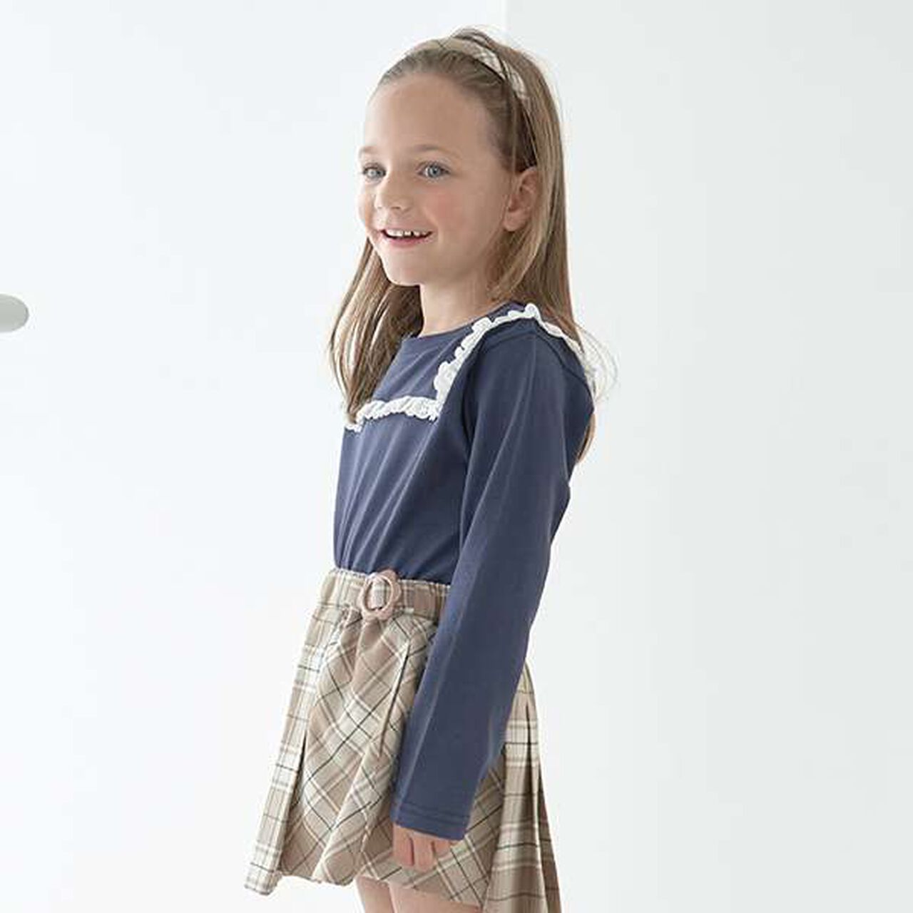 Non-Deforming Cotton Lace Long-Sleeve T-Shirt,Blue gray, large image number 17