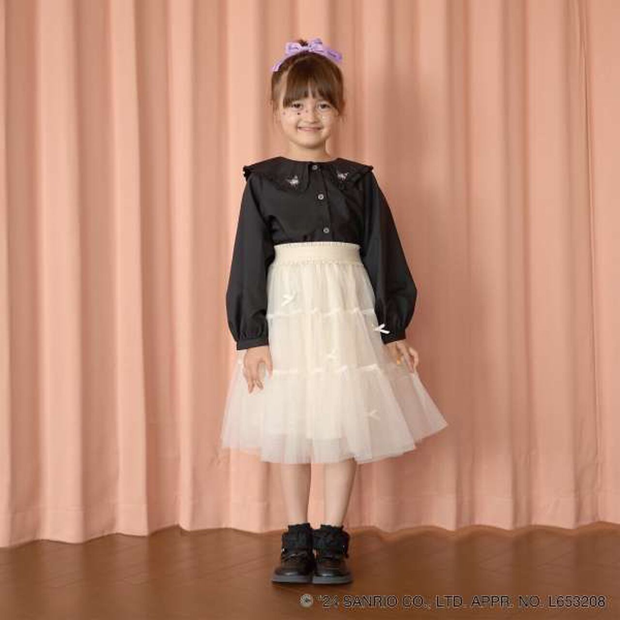 Sanrio Kuromi Frill Collar Blouse & Ribbon Hair Tie Set,Black, large image number 6