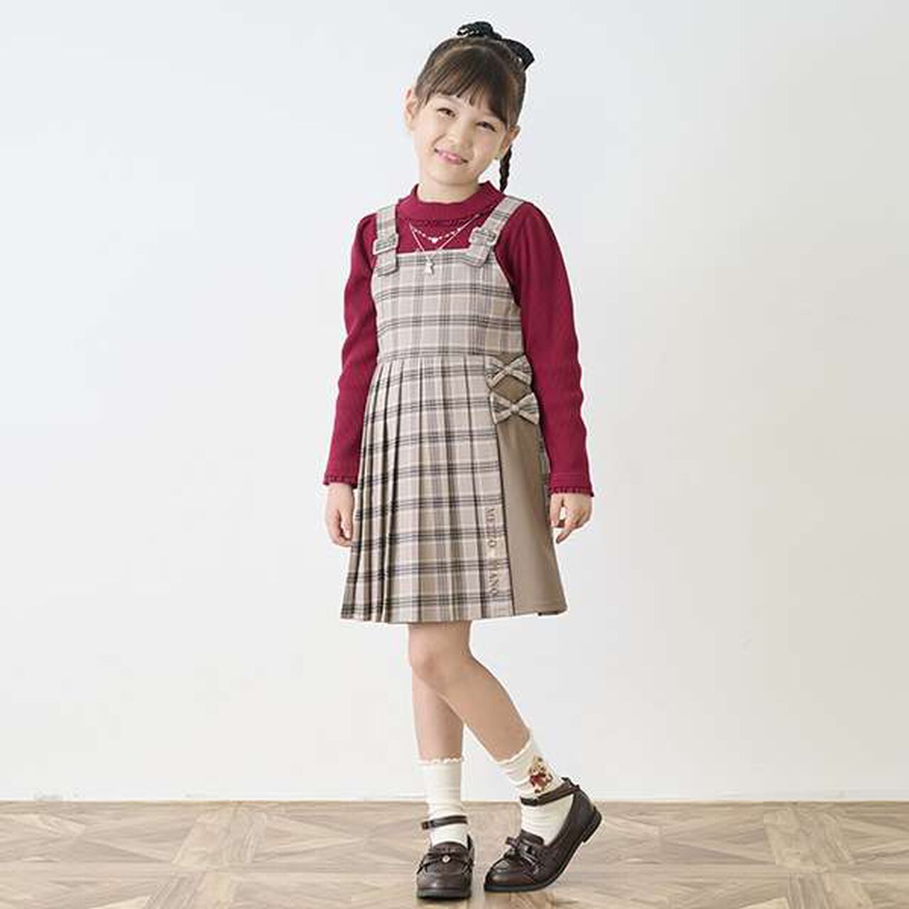 Check Pleated Jumper Skirt,Beige, large image number 5