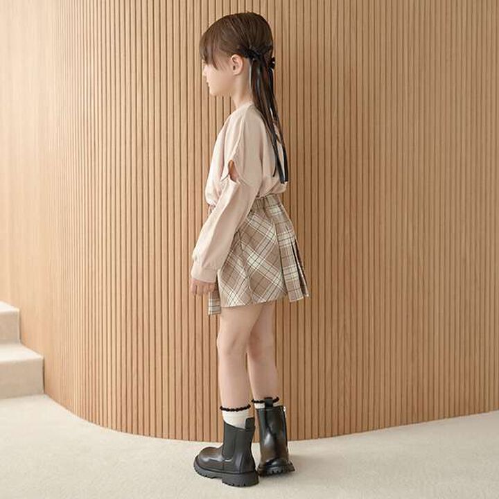 Check Pleated Skirt with Shorts,Moss green, medium image number 19