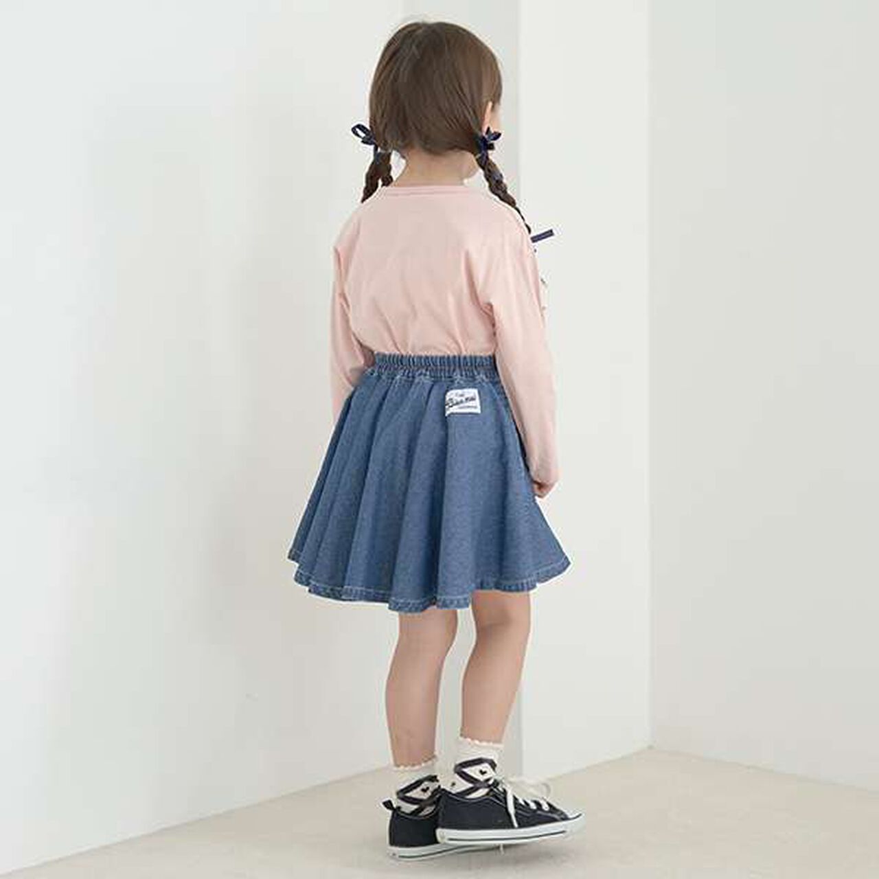 Soft Denim Heart Embroidery Flare Skirt,Blue, large image number 10