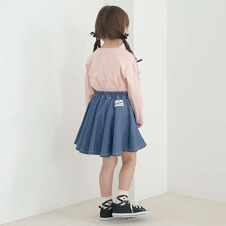 Soft Denim Heart Embroidery Flare Skirt,Blue, medium image number 10