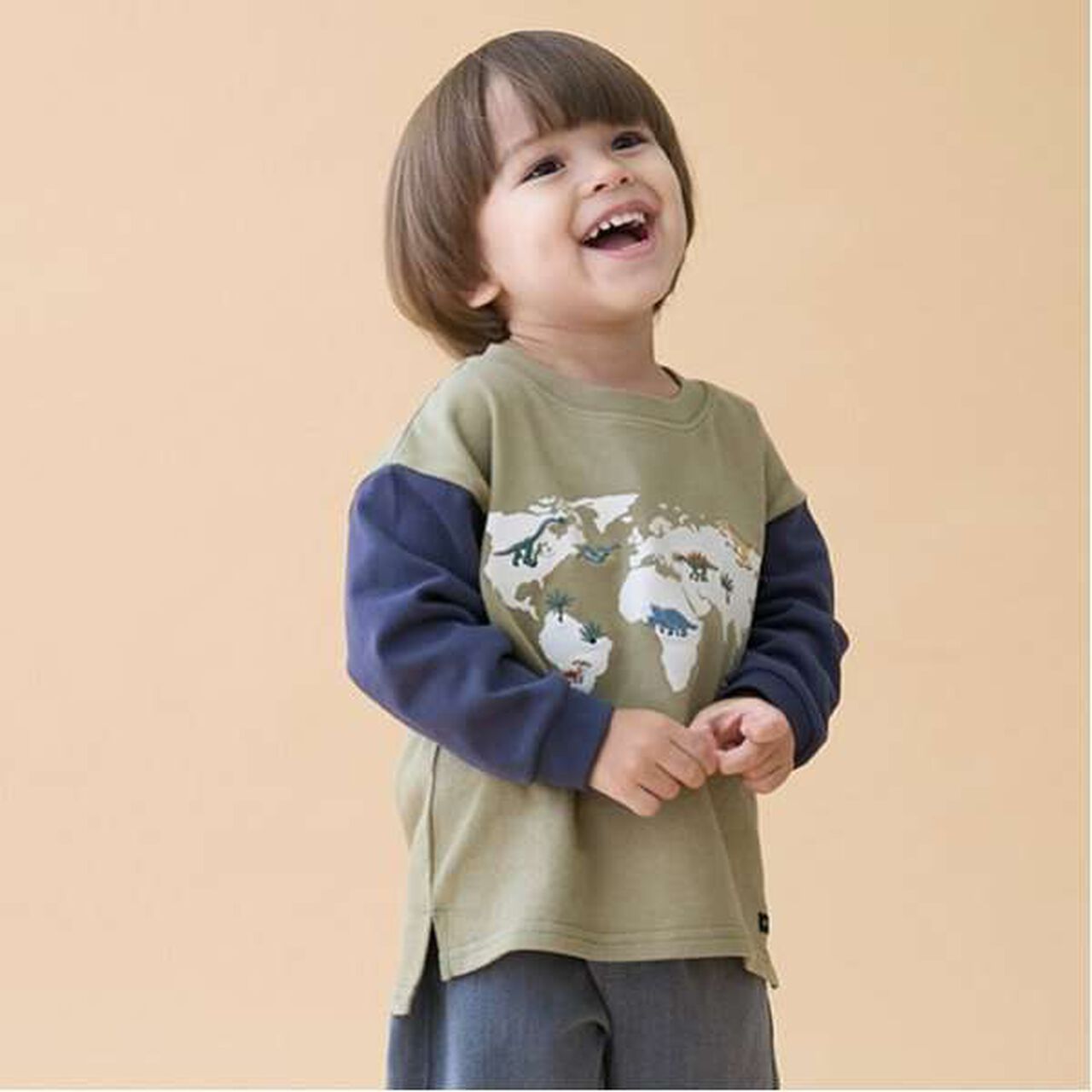 Dinosaur Embroidered Long Sleeve T-Shirt,Khaki, large image number 0