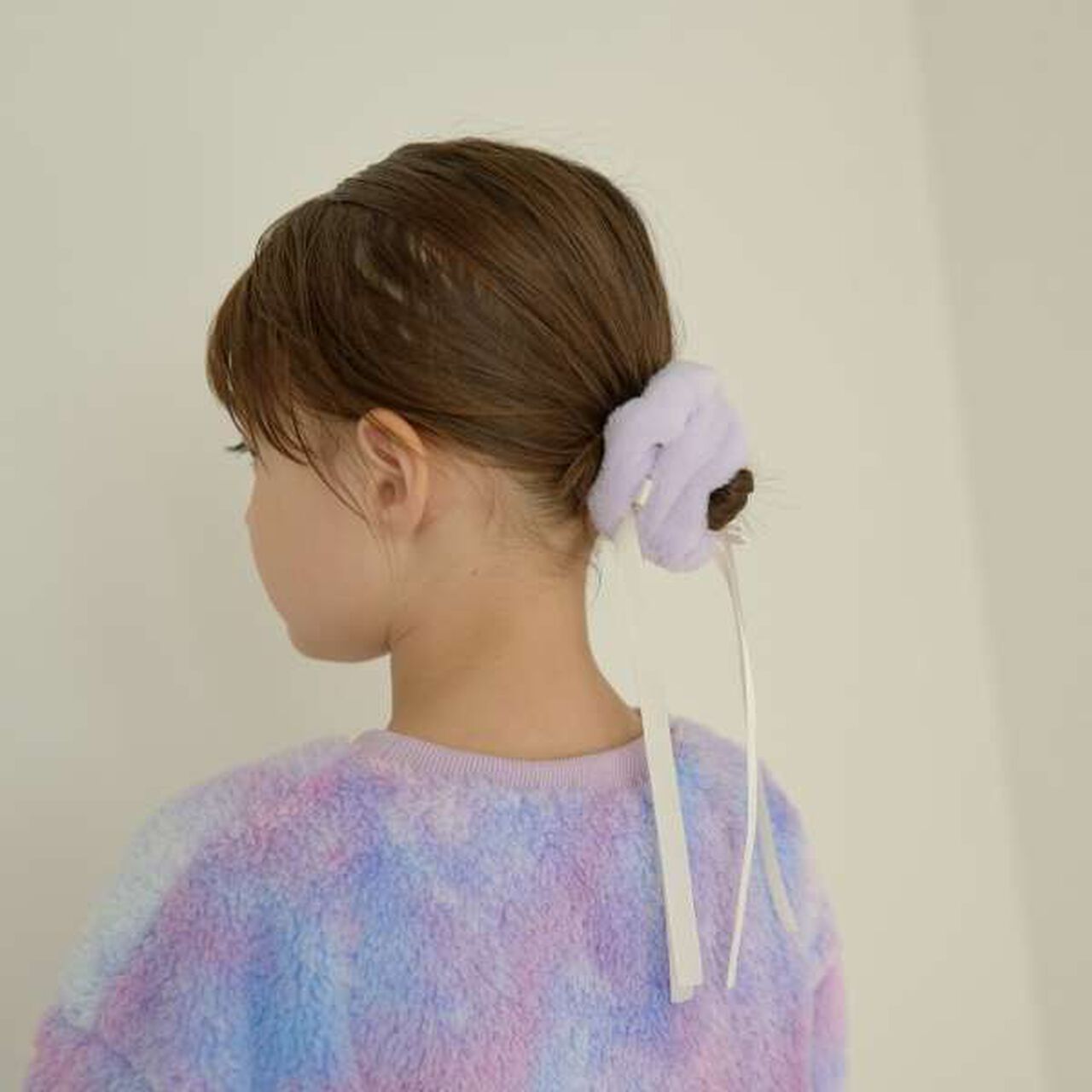 Ribbon-Trimmed Faux Fur Scrunchie,Beige, large image number 10