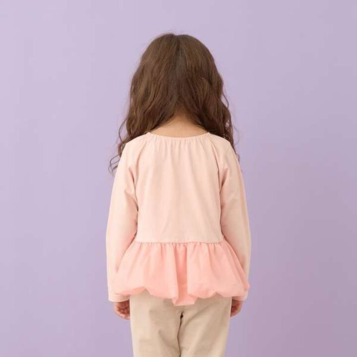 Non-Deforming Neck Balloon Peplum T-Shirt,Ivory, medium image number 2