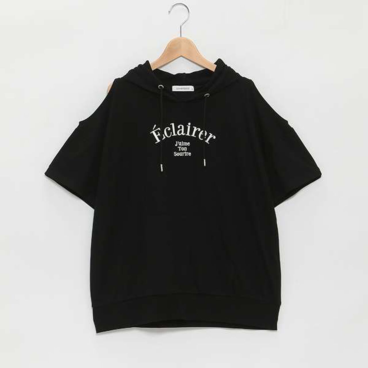 Open-Shoulder Loose Short Sleeve T-Park,Black, large image number 3