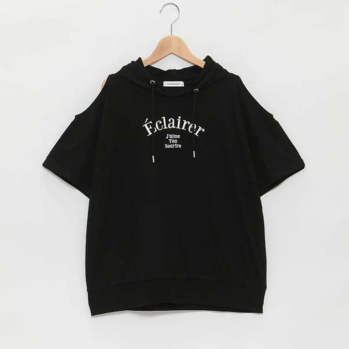 Open-Shoulder Loose Short Sleeve T-Park,Black, medium image number 3