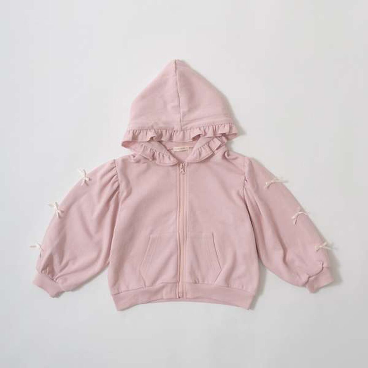 Pilling-Resistant Ribbon Frill Zip Hoodie,Mocha brown, large image number 12