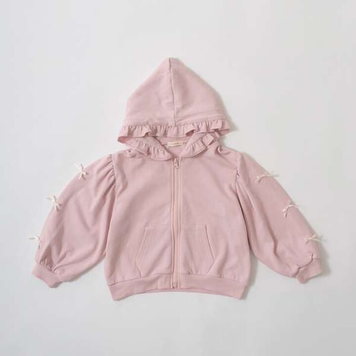 Pilling-Resistant Ribbon Frill Zip Hoodie,Mocha brown, medium image number 12