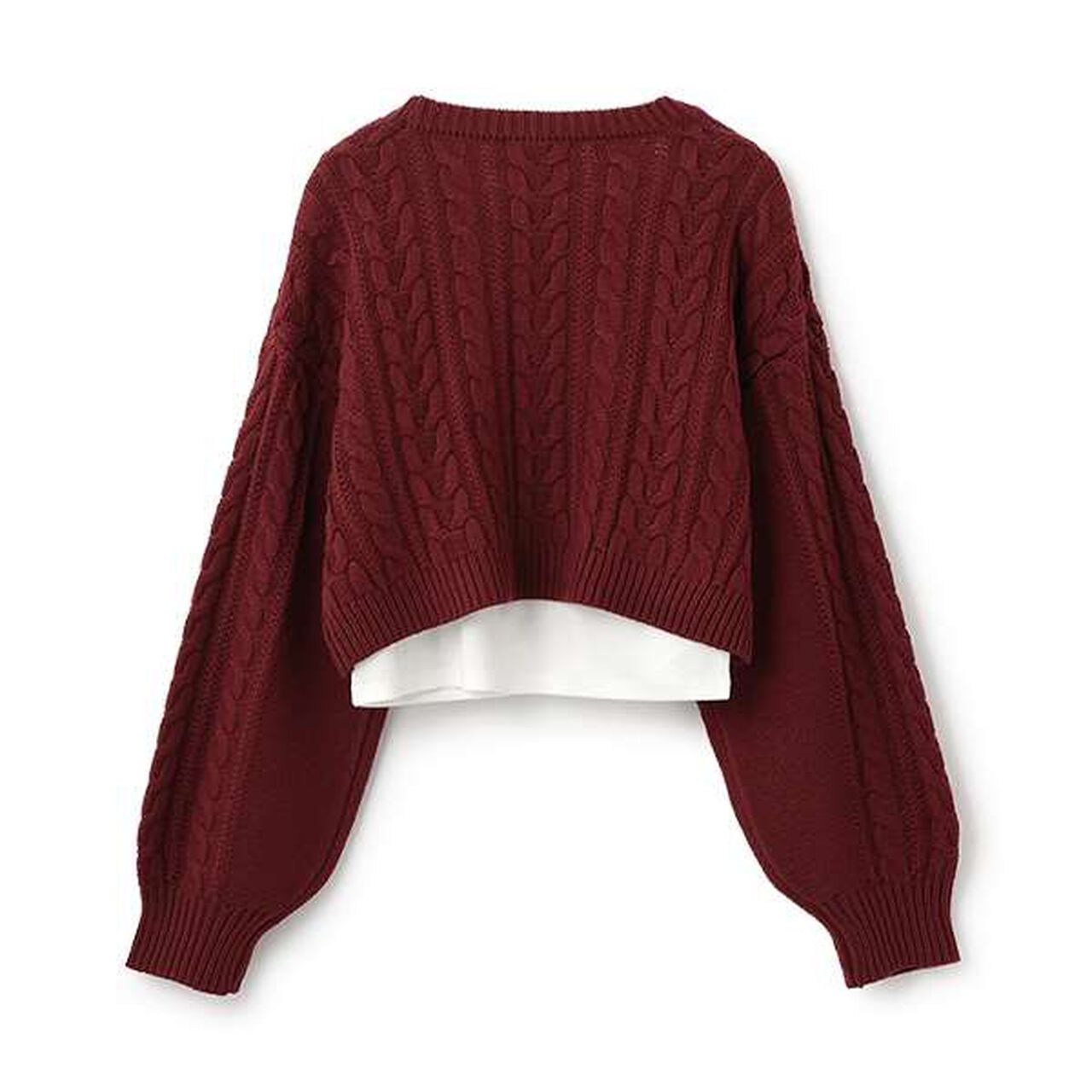 Inner Layered Cropped Knit,Deep red, large image number 1