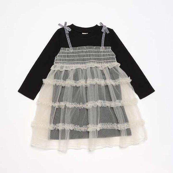 Tulle Docking One-Piece Dress,Black, medium image number 0