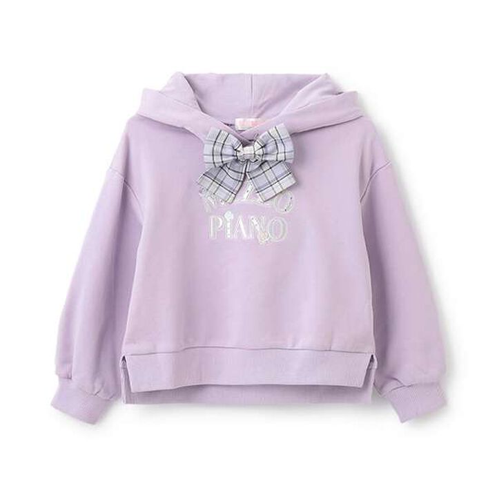 Checked Ribbon Hoodie,Lavender, medium image number 0