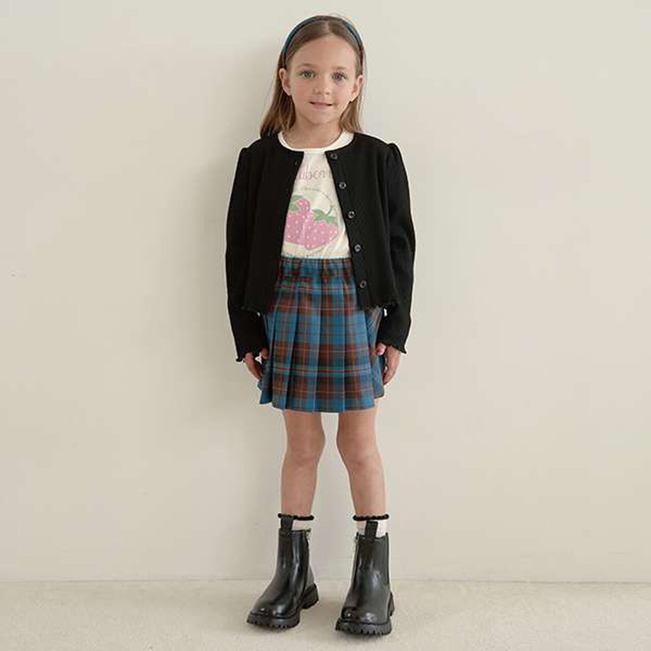 Check Pleated Skirt with Shorts,Moss green, large image number 6