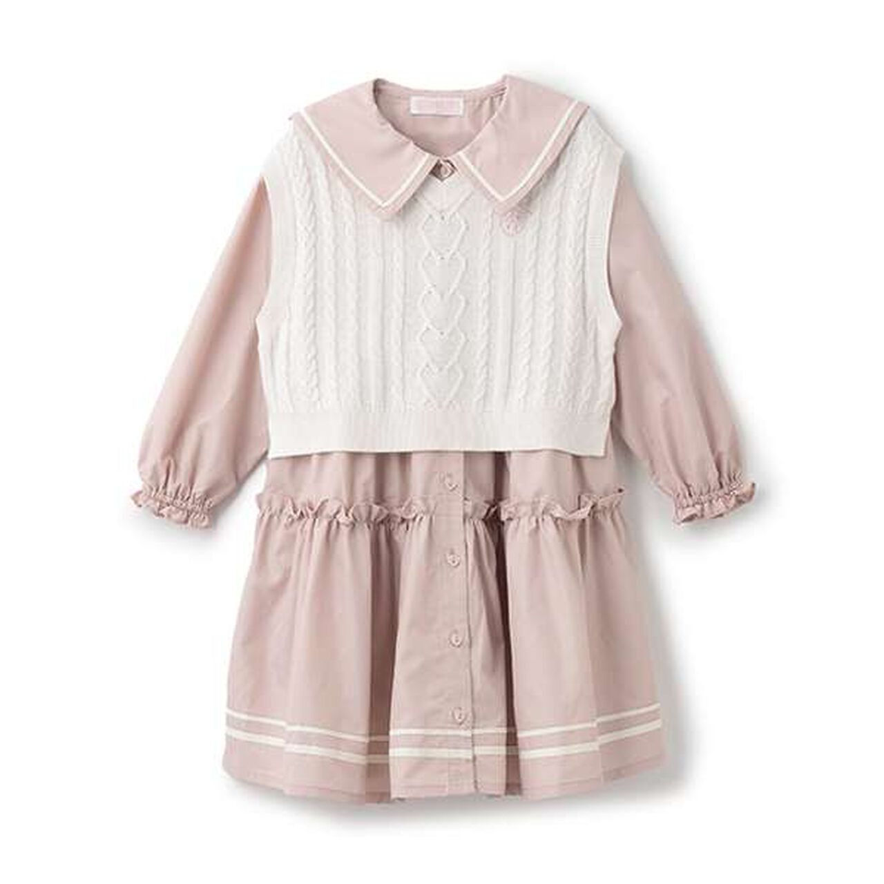 Sailor One-Piece Dress & Knit Vest Set,Pink, large image number 0