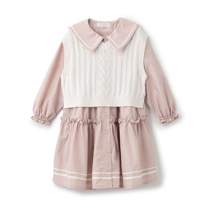 Sailor One-Piece Dress & Knit Vest Set,Pink, medium image number 0