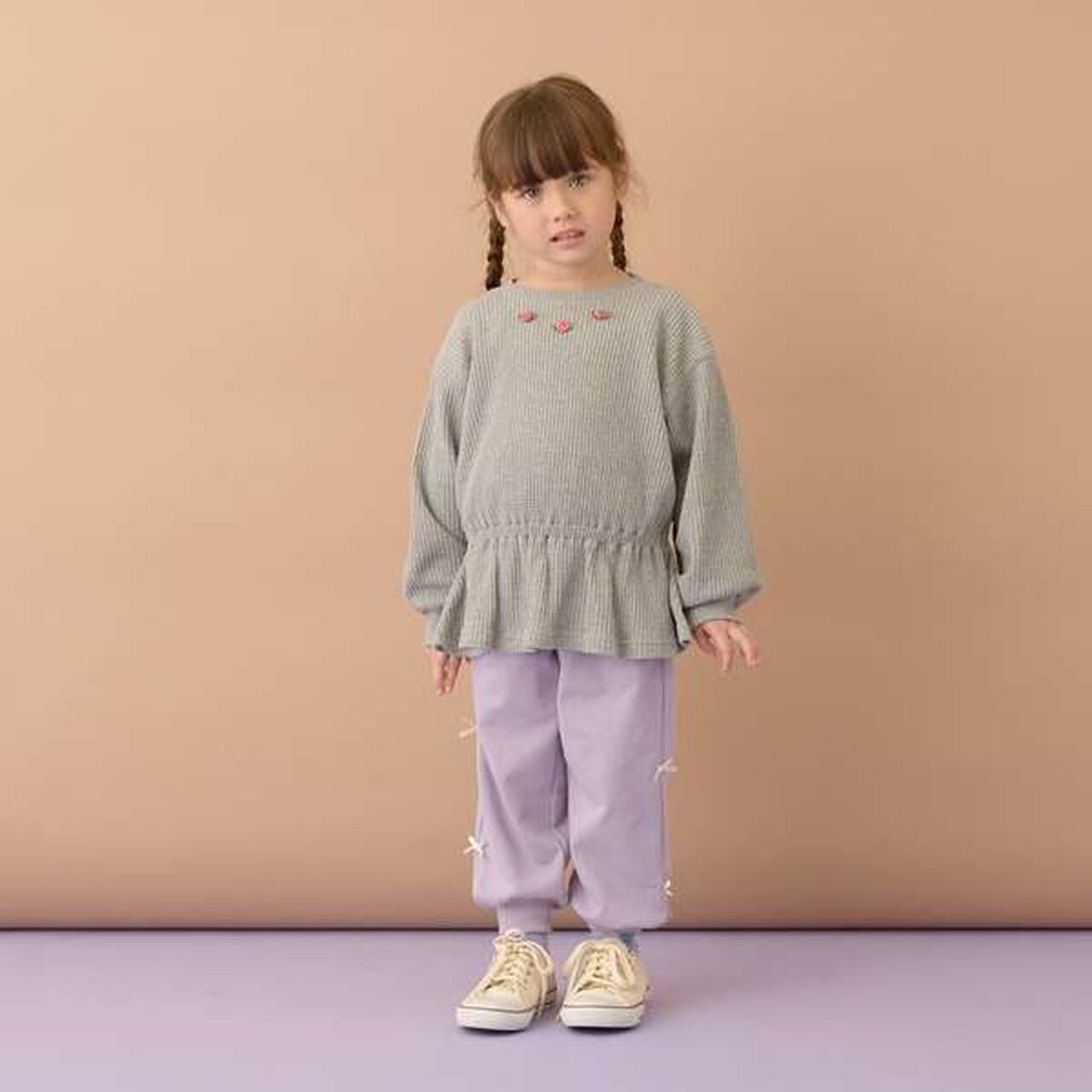 Fluffy Waffle Peplum Top with Flowers,Pink, large image number 6