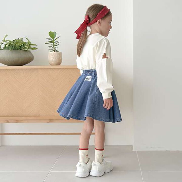 Soft Denim Heart Embroidery Flare Skirt,Blue, medium image number 18