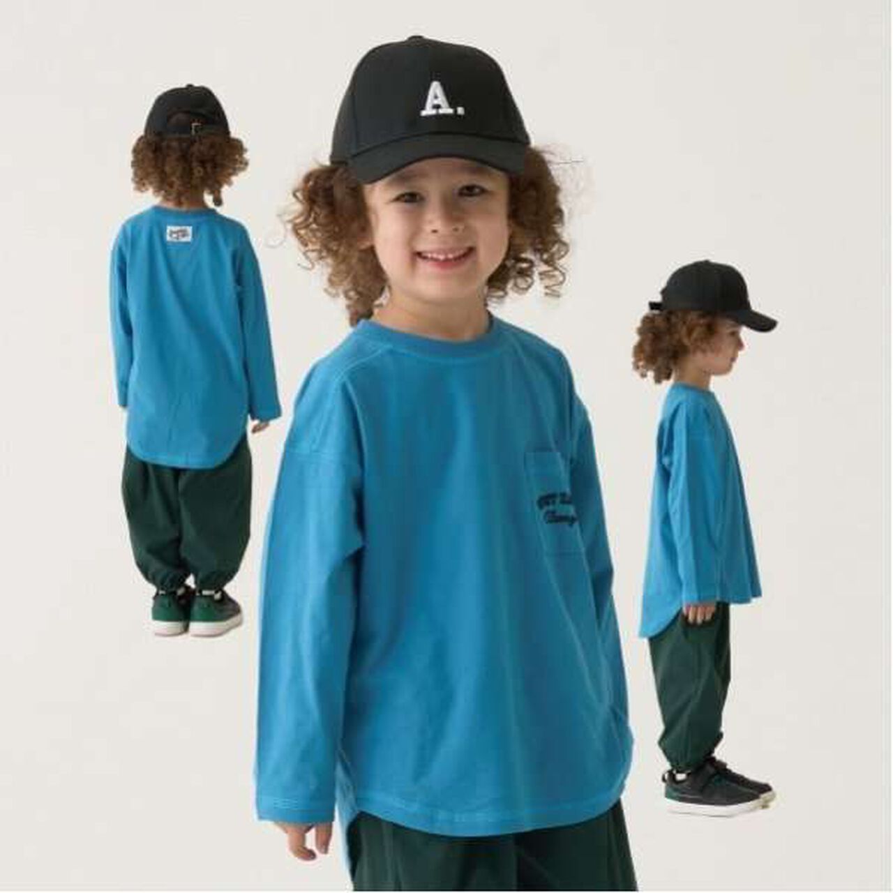 Non-Deforming Versatile Round Hem Pocket T-Shirt,Blue green, large image number 0