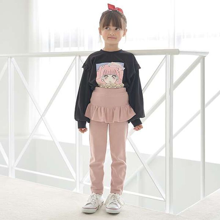 Non-Deforming Girls' Frill Big T-Shirt,Black, medium image number 3
