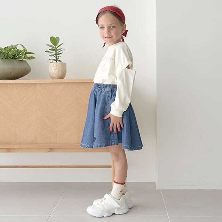 Soft Denim Heart Embroidery Flare Skirt,Blue, medium image number 17