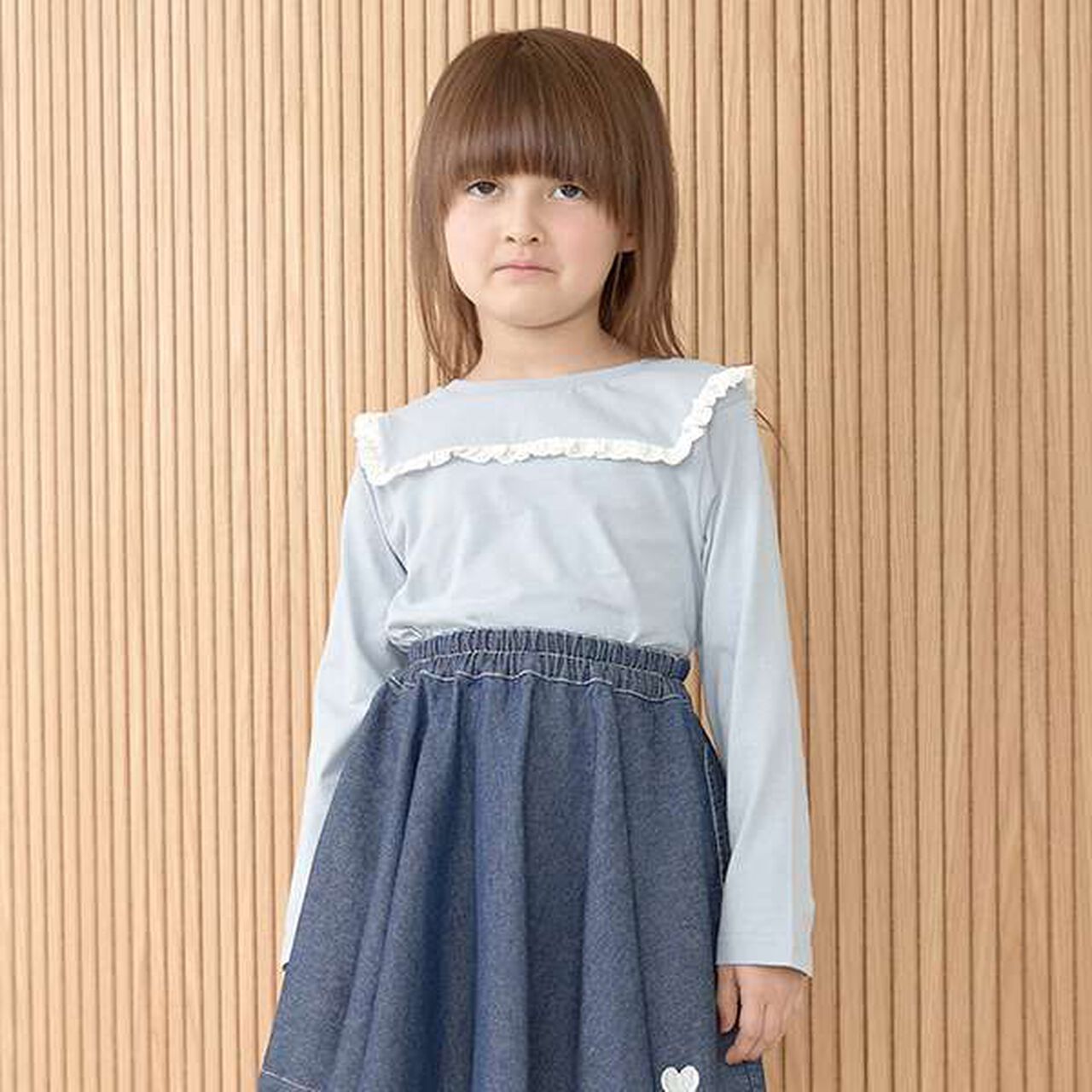 Non-Deforming Cotton Lace Long-Sleeve T-Shirt,Blue gray, large image number 0