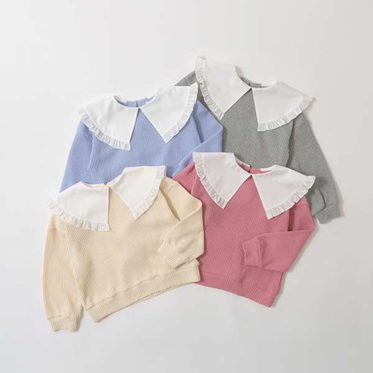 Fluffy Waffle Frill Collar Top,Pink, large image number 1