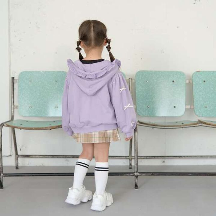 Pilling-Resistant Ribbon Frill Zip Hoodie,Mocha brown, medium image number 4