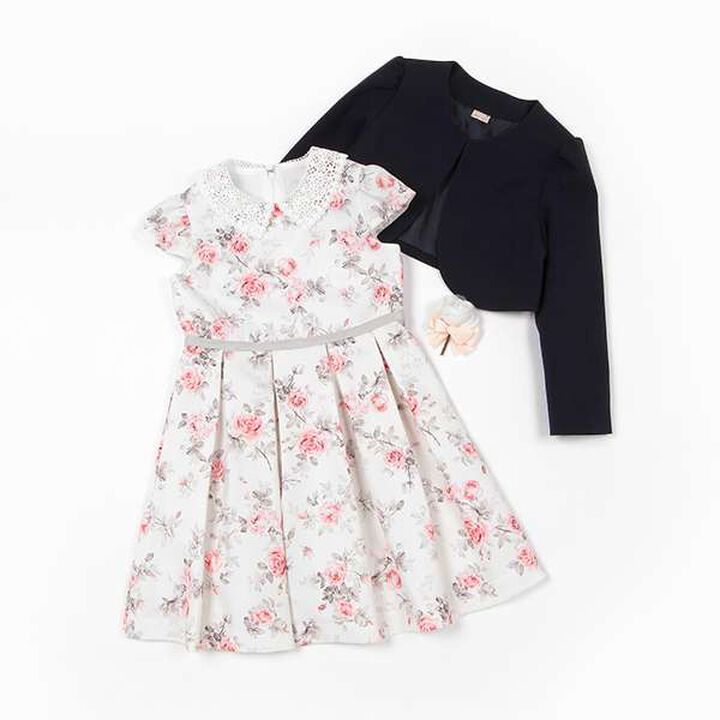 Lace Collar Floral Dress & Jacket Set,Pearl white, medium image number 13