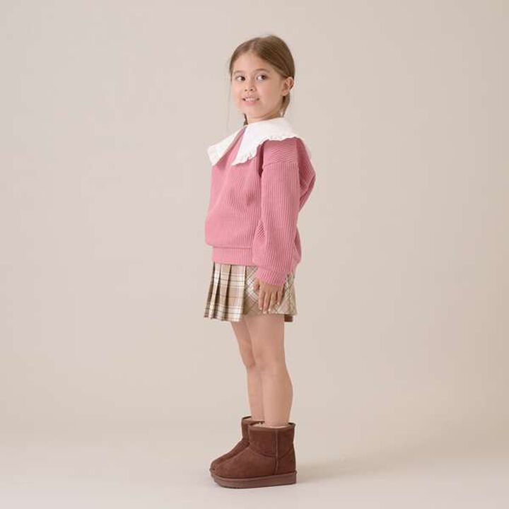 Fluffy Waffle Frill Collar Top,Pink, medium image number 5