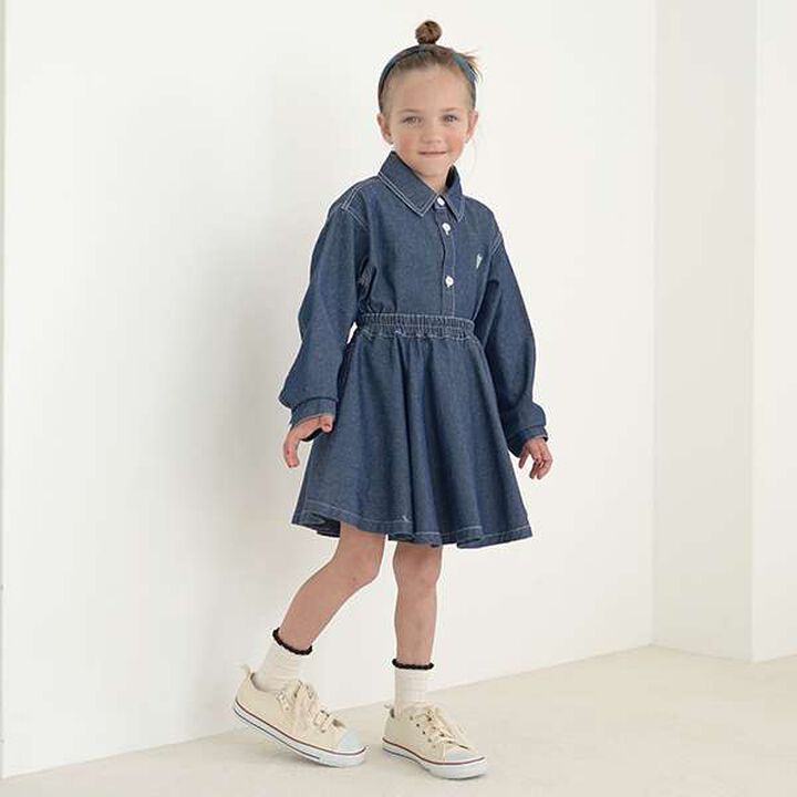 Soft Denim Heart Embroidery Flare Skirt,Blue, medium image number 6