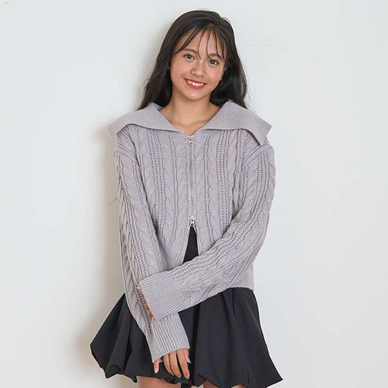 Washable Cable Knit Zip Cardigan,Wine red, large image number 21