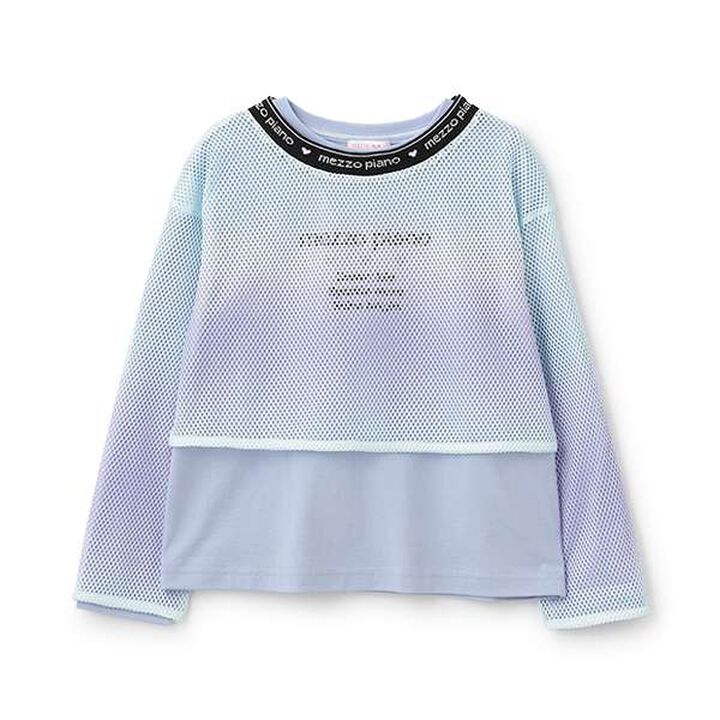 Gradient Mesh & Shoulder Cut Long Sleeve T-Shirt Set,Lilac, medium image number 12