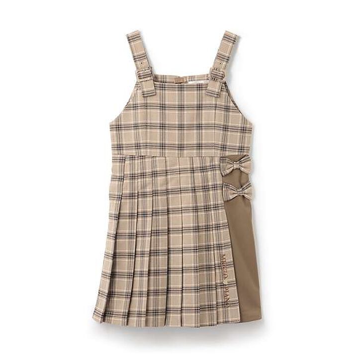 Check Pleated Jumper Skirt,Beige, medium image number 2