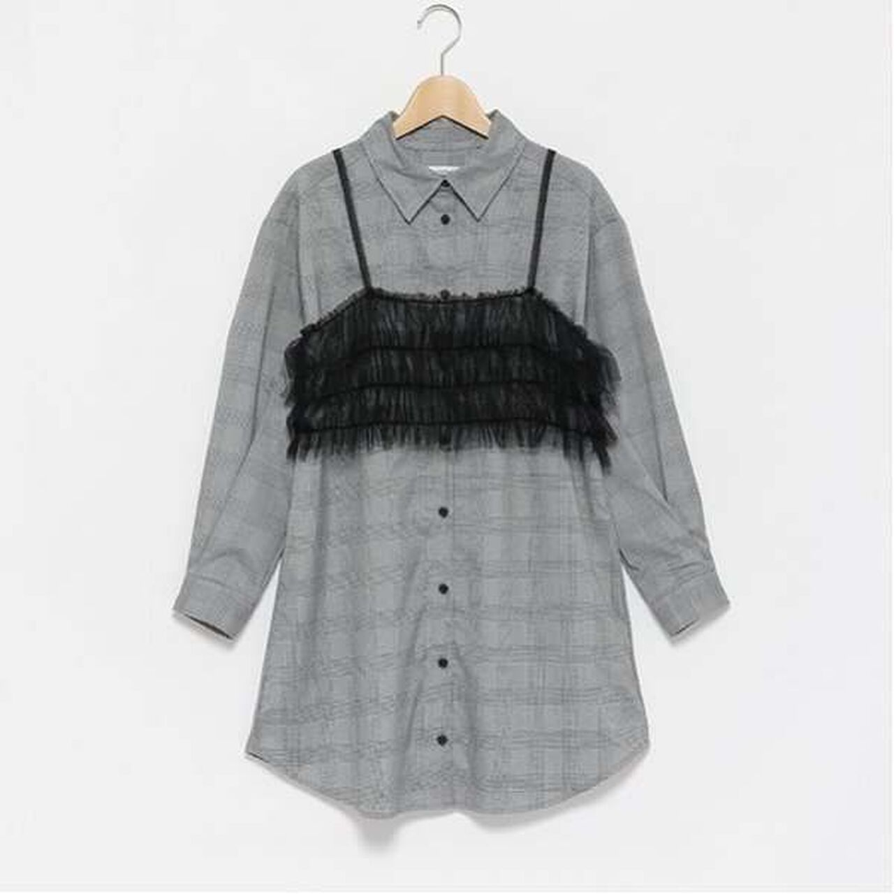 Glen Checkered One-Piece Dress with Bustier,Gray, large image number 6