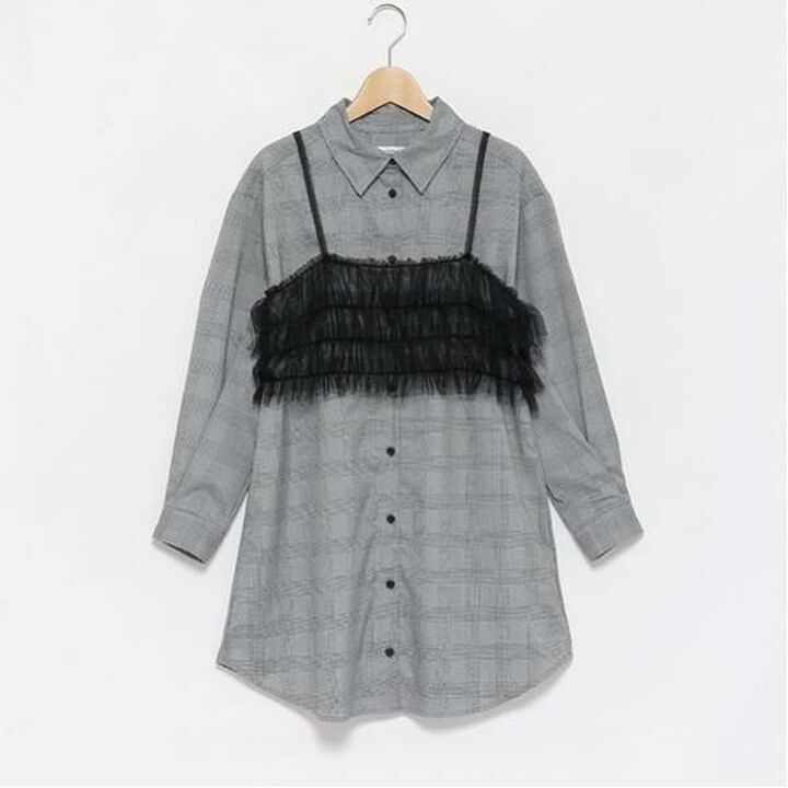 Glen Checkered One-Piece Dress with Bustier,Gray, medium image number 6