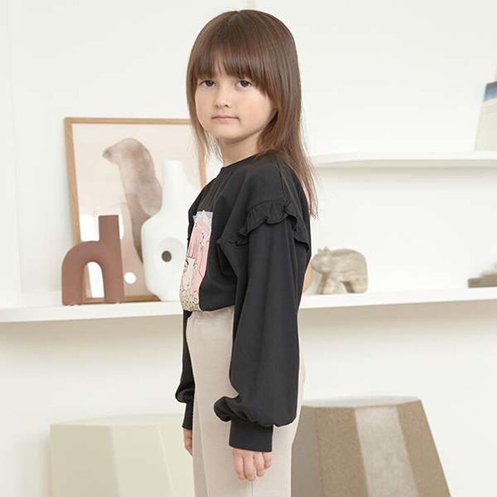 Non-Deforming Girls' Frill Big T-Shirt,Black, medium image number 5