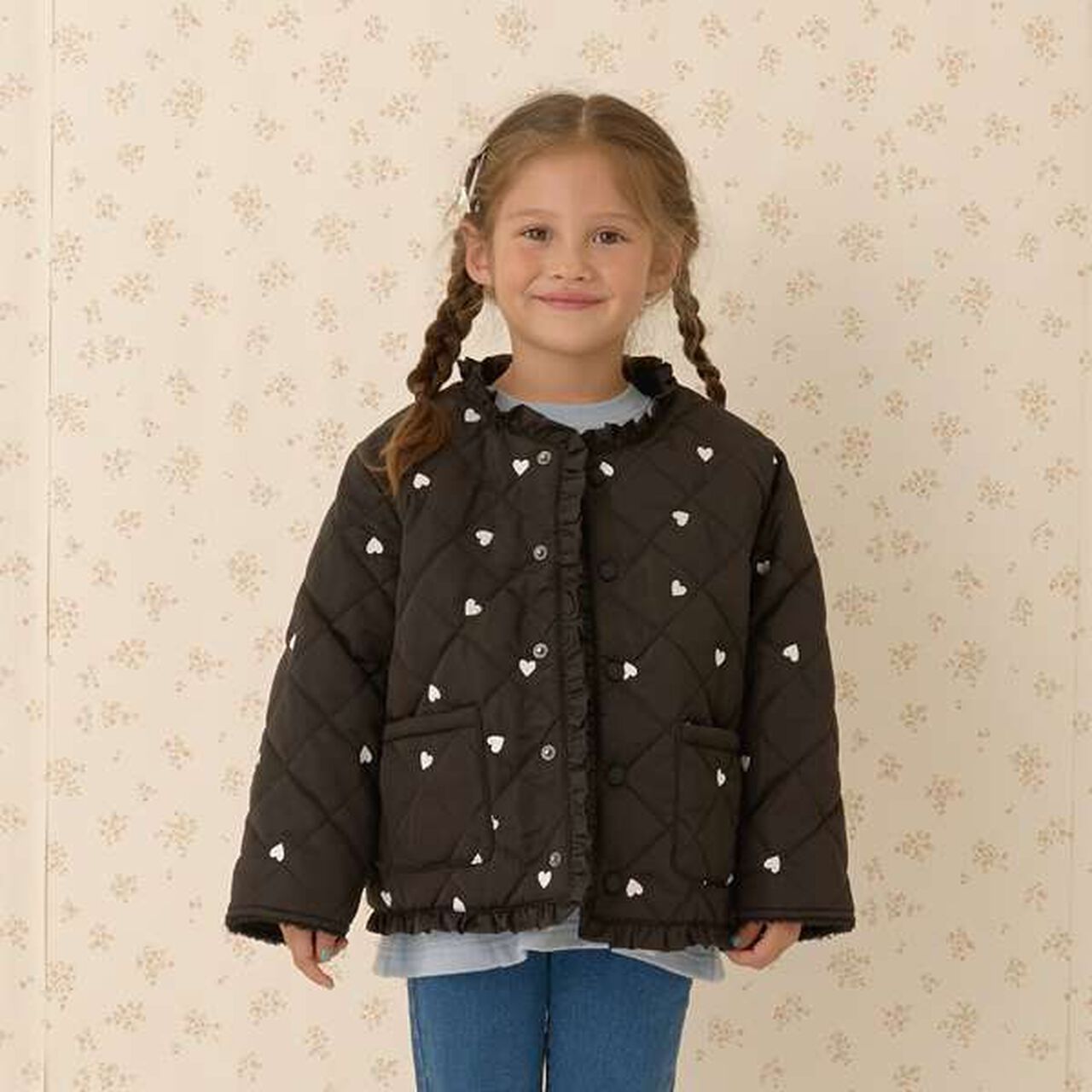 Collarless Heart Embroidered Blouson,Dark brown, large image number 23